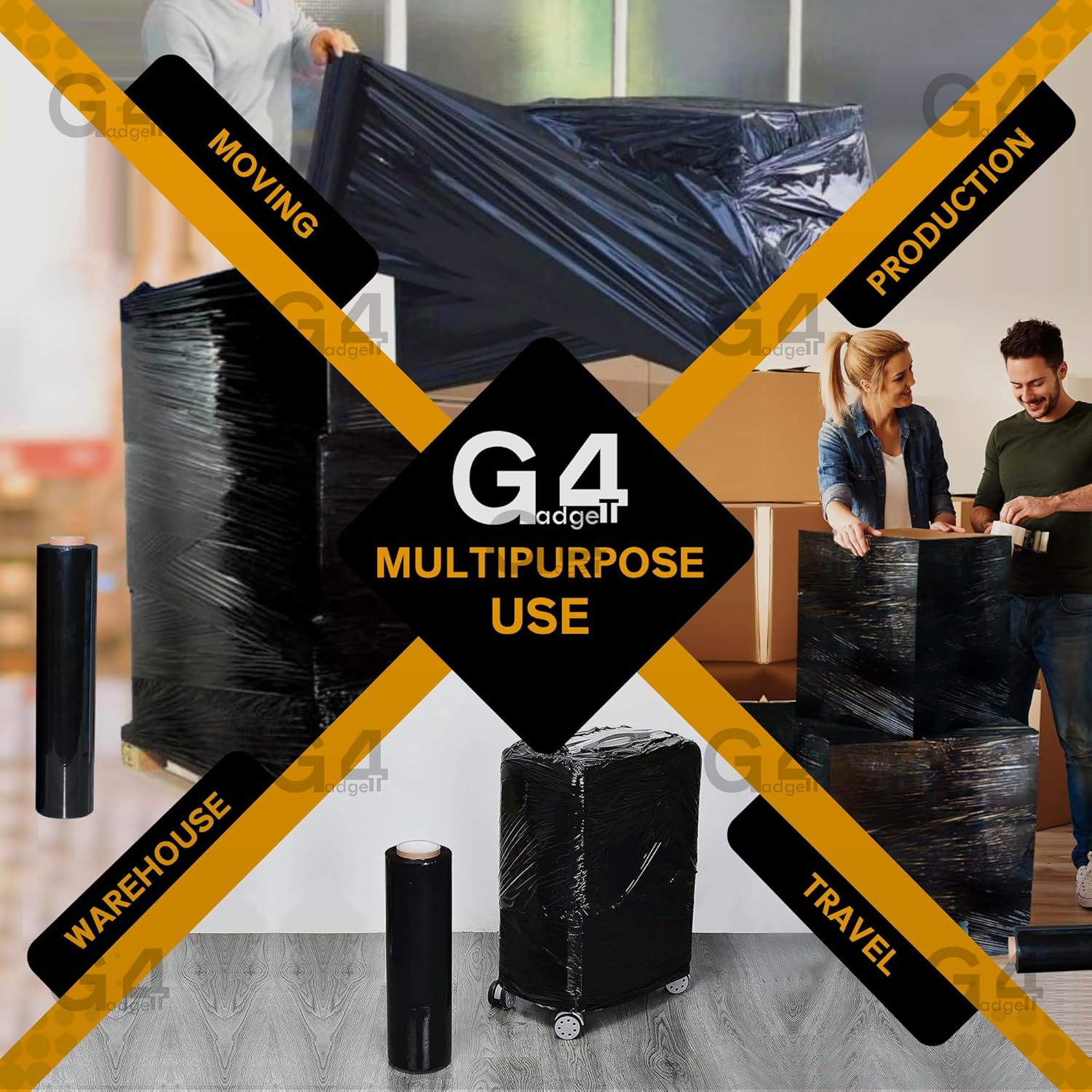 400mm x 150m Premium Black Pallet Shrink Stretch Wrap: Ideal for Moving Home, Furniture, Luggage, and Parcel Packaging Cling Film