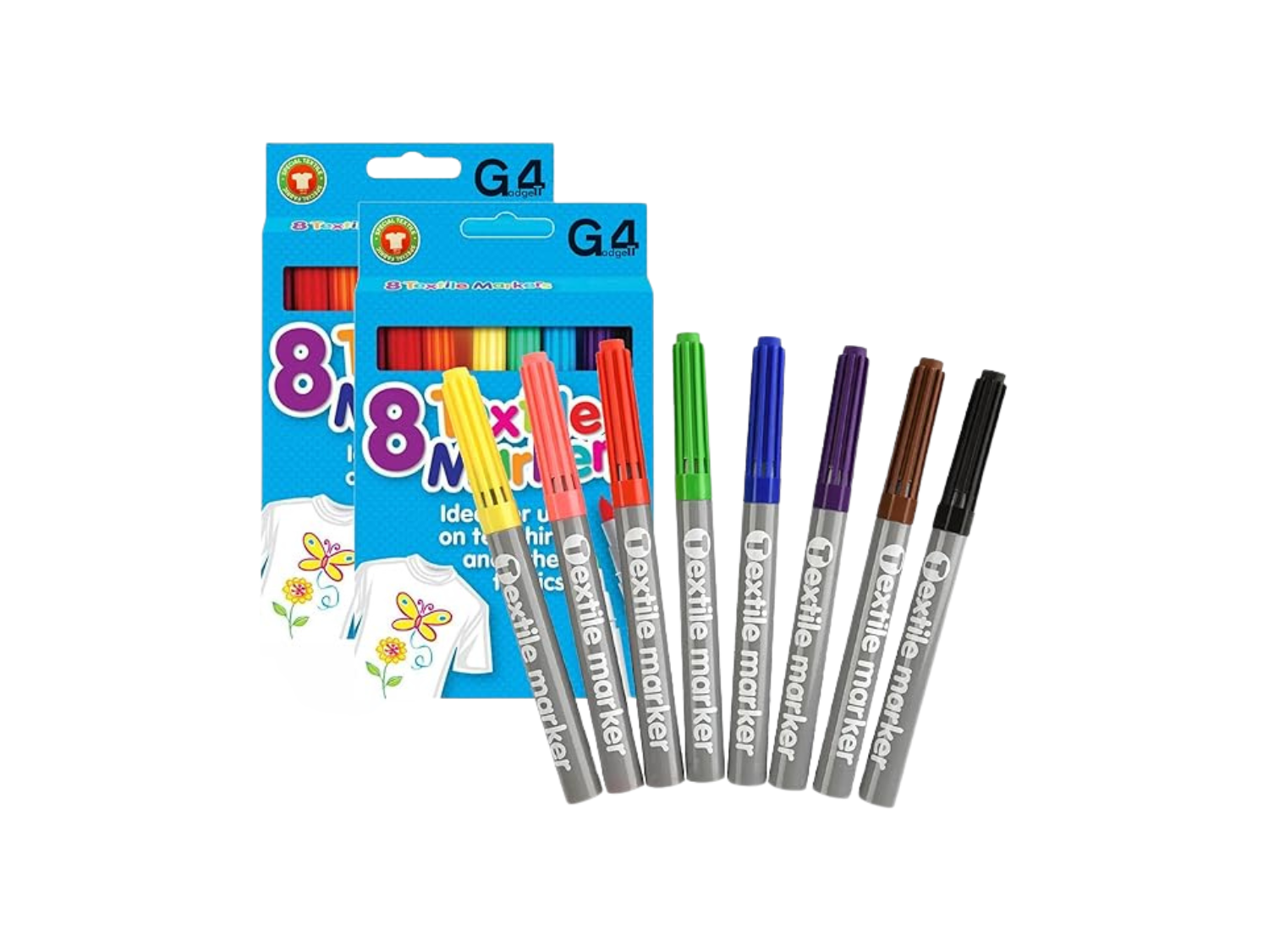 G4GADGET 32 x Quality Colored Fabric Markers T Shirt Pens Fabric Pens Marker Pen Textile Markers 4.8mm Bullet Tips