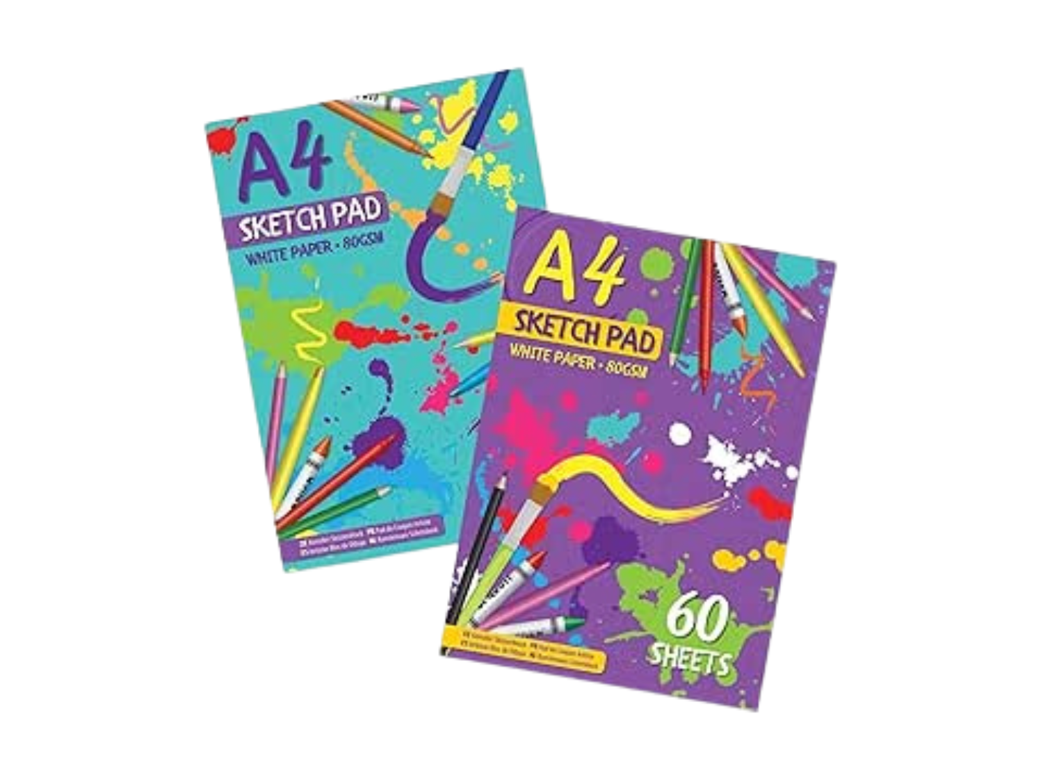 A4 Sketchbook - 60 Sheets of 80 GSM Drawing Paper, Perfect for Kids Doodles and Coloring.
