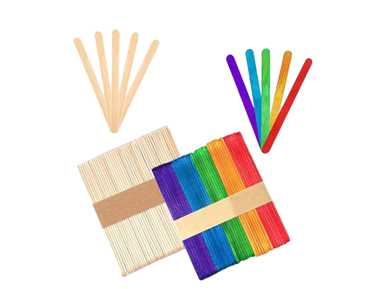 80 x Wooden Lollipop Sticks Wood Ice Lolly Kids Craft Coloured & Natural
