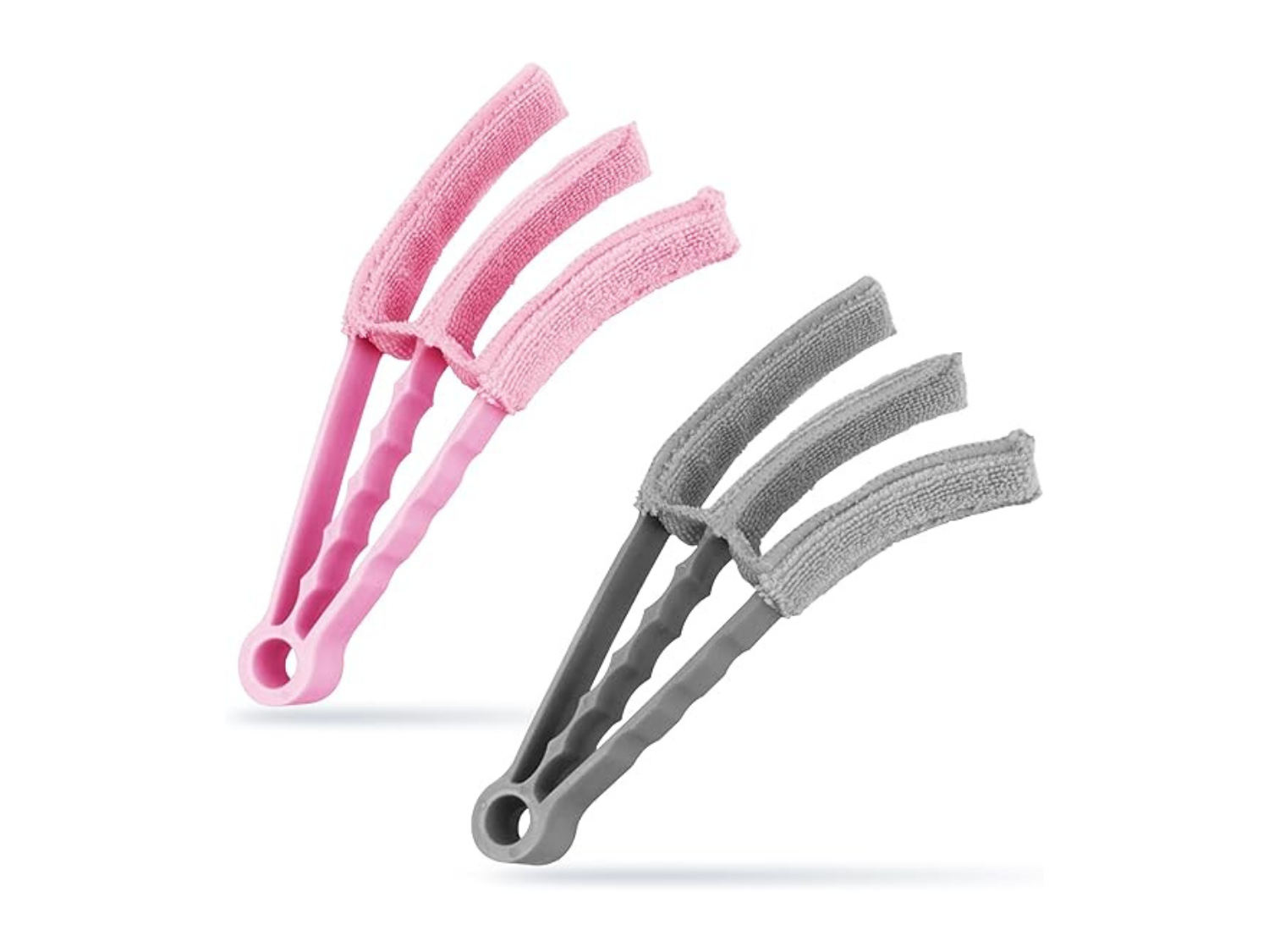 3-Pronged Microfiber Venetian Blind Cleaner - Wet/Dry Washable Duster (Grey & Pink)